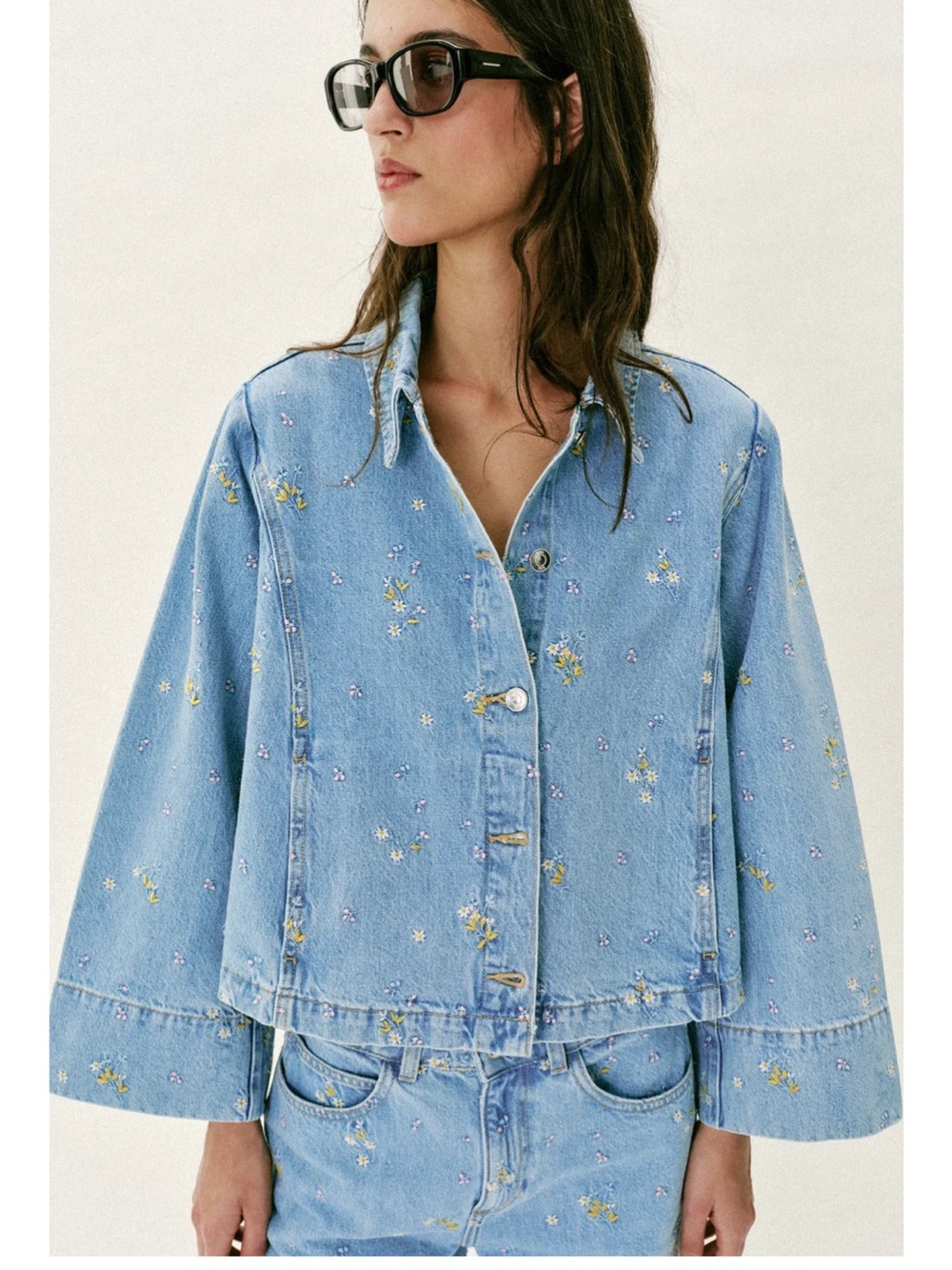 Zara embroidered floral denim jacket